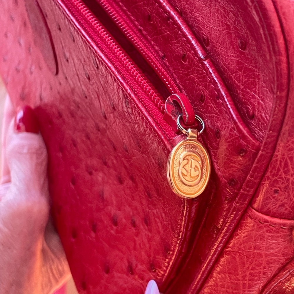 Vintage Rare Gucci Red Ostrich Leather Messanger Purse Shoulder Bag - Picture 5 of 15